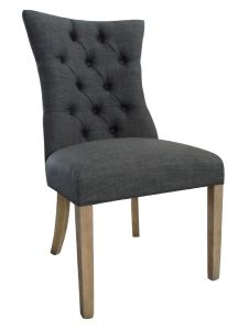 Charlotte Hamptons Style Buttoned Dining Chair, Dark Charcoal Natural Timber legs (RRP $449)