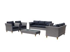 "Tahiti" Hamptons Style Outdoor Setting 3, 2 and 2 x 1 Seater Lounges with Coffee Table, Brushed Grey