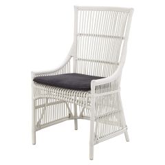 "Byron" Hamptons Style Rattan Cane Dining Side Chair White, White Cushion (RRP $499)