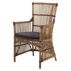 "Byron" Hamptons Style Rattan Cane Carver Armchair Dining Chair Antique Natural (RRP $599)