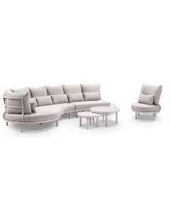 "Canggu" Superior Comfort Premium Quality Aluminium Curved Outdoor Lounge Setting with Coffee Table – Natural Taupe / Oyster Cushion (RRP $4499)