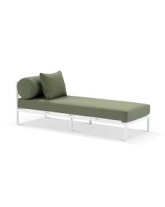 CLEARANCE SALE "Catalina" Modern Coastal Outdoor Aluminium Sun Lounge, White with Olive Green Cushions (RRP $1999)