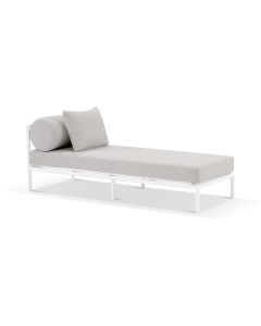CLEARANCE SALE "Catalina" Modern Coastal Outdoor Aluminium Sun Lounge, White with Sandstone Cushions (RRP $1999)