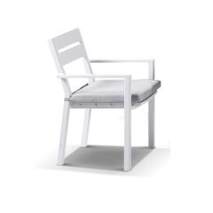 "Hawaii" Hamptons Style Outdoor Aluminium Dining Chair, White with Olefin Grey Cushion
