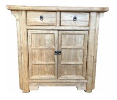 "Kingscliff" Recycled Elm Timber 2 Drawer 2 Door Cabinet, 90cm x 40cm x 85cm
