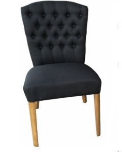 "Dianna" Hamptons Style Luxe Black French Provincial Linen Buttoned Dining Chair (RRP $449)