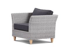 "Tahiti" Hamptons Style Outdoor Wicker Armchair in Brushed Grey with Denim Cushions