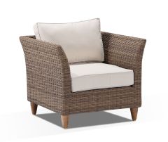 "Tahiti" Hamptons Style Outdoor Wicker Armchair in Brushed Wheat with Cream Cushions