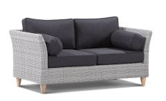 "Tahiti" Hamptons Style Outdoor 2 Seater Lounge in Brushed Grey with Denim Cushions