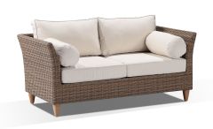 "Tahiti" Hamptons Style Outdoor 2 Seater Lounge in Brushed Wheat with Cream Cushions