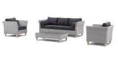"Tahiti" Hamptons Style Outdoor Setting 3 Seater and 2 x 1 Seater Lounges with Coffee Table, Brushed Grey