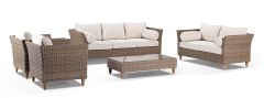 "Tahiti" Hamptons Style Outdoor Setting 3, 2 and 2 x 1 Seater Lounges with Coffee Table, Brushed Wheat