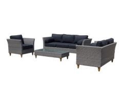 "Tahiti" Hamptons Style Outdoor Setting with 3, 2, 1 Seater Lounges & Coffee Table, Brushed Grey