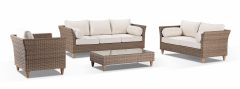 "Tahiti" Hamptons Style Outdoor Setting with 3, 2, 1 Seater Lounges & Coffee Table, Brushed Wheat