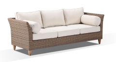"Tahiti" Hamptons Style Outdoor 3 Seater Lounge in Brushed Wheat with Cream Cushions