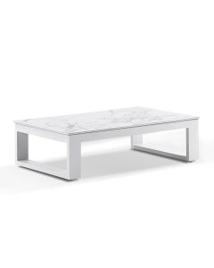 "Hawaii" Hamptons Style Outdoor Aluminium Coffee Table White with Ceramic Top, L120cm x D70cm x H43cm (RRP $899)