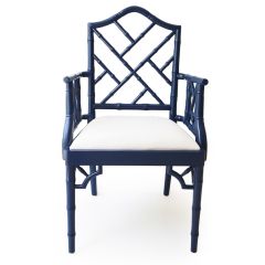 "Nantucket" Hamptons Style Chippendale Carver Dining Chair, Navy 