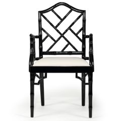 "Nantucket" Hamptons Style Chippendale Carver Dining Chair, Black