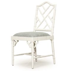 "Nantucket" Hamptons Style Chippendale Dining Chair, White with Duck Egg Seat