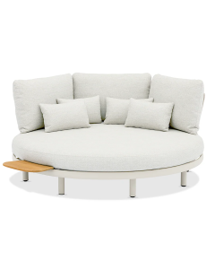 "Aspen" Superior Comfort Premium Quality Aluminium & Teak Round Outdoor Daybed – Sand / Ivory Fabric Dia 173 x H85 CM (RRP $5999)