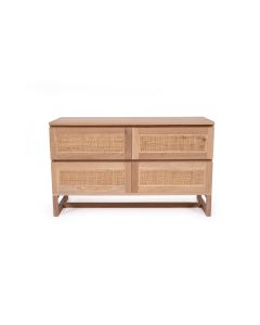 Clovelly Chest Of Drawers 4 Drawers American Oak & Rattan, W 120cm x D 45cm x H 70cm