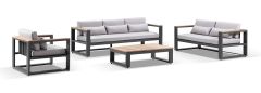 "Newport" Hamptons Style Outdoor Aluminium 3, 2 & 1 Seater Lounge Setting with Coffee Table in Charcoal with Olefin Grey Cushions