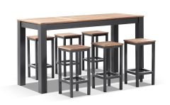 "Newport" Hamptons Style Outdoor Aluminium and Teak 6 Seater Bar Setting in Charcoal