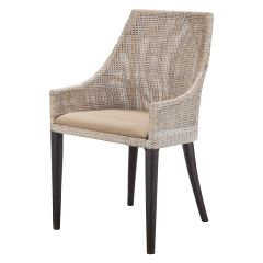 "Coral Bay" Hampton Style Rattan Dining Chair Greywash, Black Legs (RRP $449)