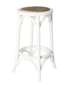 "Noosaville" Timber Kitchen Barstool Rattan Seat (No back) Vivid White, 35cmL x 35cmD x 65cmH (RRP $249)