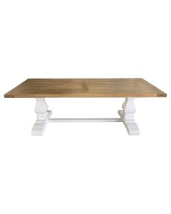 "Sophia" Hamptons Style French Provincial Oak Dining Table Natural Oak with White Pedestal Base, 240cmW x 100cmD x 78cmH (RRP $4999)
