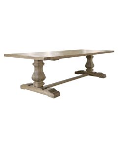 Bordeaux Oak Trestle Hamptons Style Hardwood Timber Dining Table with Pedestal Base, Weathered Oak 300x120x77cm (RRP $5499)