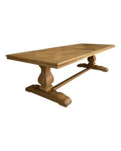 "Bordeaux" Oak Timber Dining Table Pedestal Base Parquetry Top, Natural Oak 300cmW x 120cmD x 78cmH (RRP $5499)