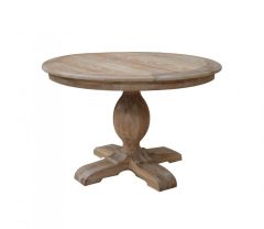 "Provincial" Hamptons Style Oak Timber Round Pedestal Dining Table White Washed Oak, 120cm