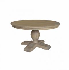 "Provincial" Hamptons Style Oak Timber Round Pedestal Dining Table Weathered Oak, 150cm
