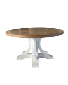 "Maine" Hamptons Style Round Dining Table with White Pedestal Base Natural Oak, 150cm (RRP $3499)