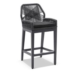 "Oahu" Hamptons Style Outdoor Aluminium and Rope Bar Stool, Charcoal with Carbon Grey Rope