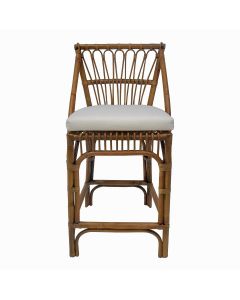 Cayman Rattan Hamptons Barstool Natural W/Cream Cushions & Footrest, W 54cm D 51cm H 102cm (RRP $599)