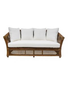 Cayman 2 Seat Rattan Sofa Cream Cushion Natural, W 179cm D 80cm H 80cm (RRP $1999)