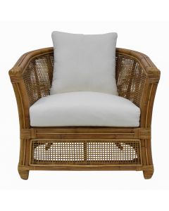 Cayman Armchair Rattan Cream Cushion Natural, W 85cm D 80cm H 80cm (RRP $1299)