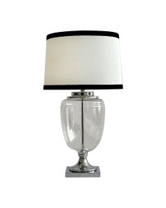 Charlotte Glass and Nickel Lamp with White Linen Shade (Black Trim) - Lamp Base & Shade (RRP $399)