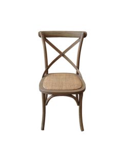 "Paris" Hamptons Style Oak Timber Dining Chair Cross Back Weathered Oak with Rattan Seat (RRP $349)