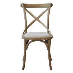 "Paris" Hamptons Style Oak Timber Dining Chair Cross Back Weathered Oak with Linen Seat (RRP $299)