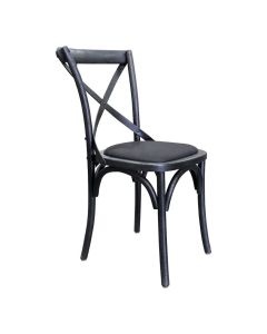 "Paris" Hamptons Style Timber Dining Chair Cross Back, Black with Black Linen Seat (RRP $349)