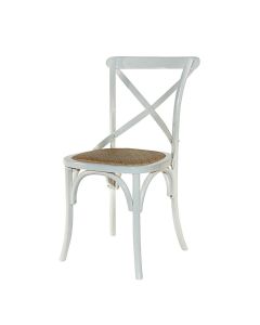 "Paris" Hamptons Style Timber Dining Chair Cross Back, White with Rattan Seat (RRP $349)