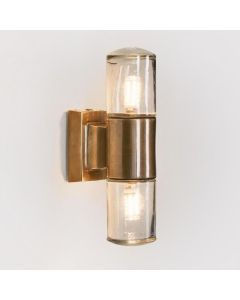 Plover Outdoor Wall Light Antique Brass, D 9cm W 5cm H 20cm (RRP $349)