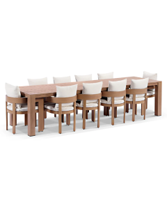 "Entertainer" Superior Comfort Premium Quality Aluminium 3.05m Outdoor Dining Table with 10 Marlo Chairs – Mahogany / Bone Cushion W305 x D92 x H74 CM (RRP $6999)