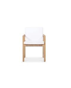 Esperance Solid Teak Frame Outdoor Dining Chair with Arms, Sunbrella White Cushion (RRP $1699)