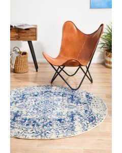 Evoke 253 Hamptons Style Indoor Rug White Navy Round