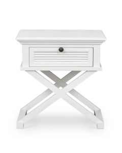 West Beach Cross Leg Hamptons Side Table W/Drawer White, W 60cm D 50cm H 65cm (RRP $499)