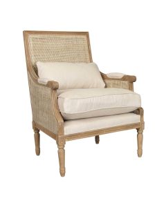 Hicks Oak & Rattan Armchair Natural with Linen Cushions, W 68cm D 68cm H 95cm (RRP $1999)